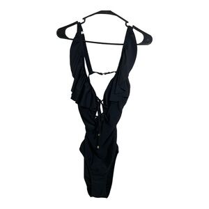 Sam Edelman one piece ruffle front black tie front open back no size fits Small.